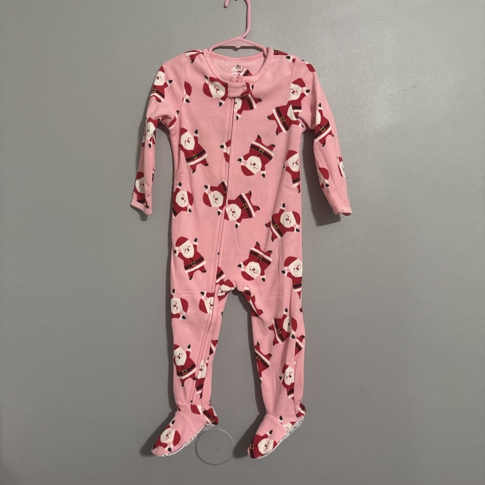 Carter's Girls 2T/24 Months Fleece Footed Pajamas Zipper Santa Christmas Jammies